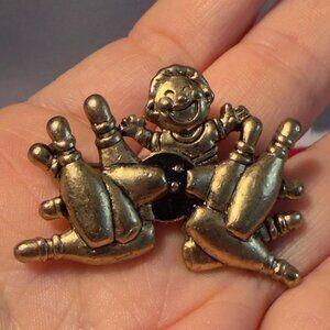 Bowling Pin Brooch Gold Tone Vintage Figural Pin – 1.75” Wide